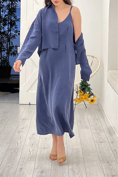 Suzi Dark Blue Color Hanger Dress Shirt Double Set 51153