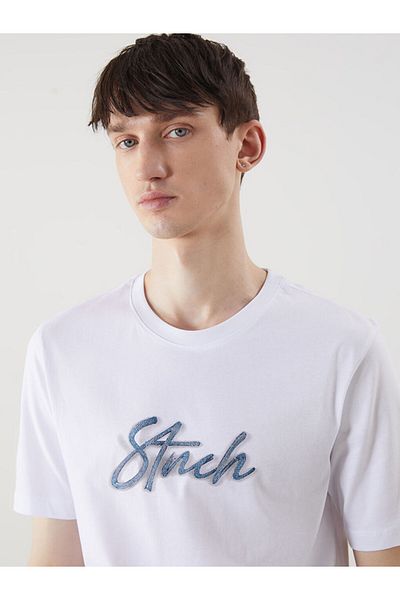 LC Waikiki XSIDE Λευκό Crew Neck Text Ανδρικό χτενισμένο βαμβακερό μπλουζάκι S5NY39Z8NVY25