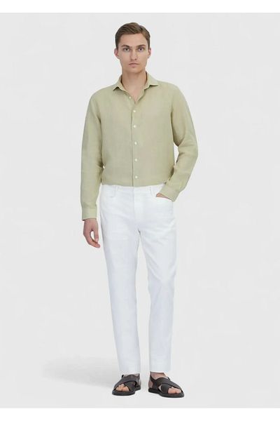 Ramsey Ανοιχτό πράσινο μονόχρωμο πουκάμισο Casual Fit Woven Casual 100% λινό