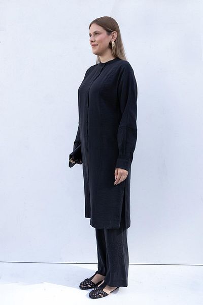 ALLDAY Black-Embroidery Detailed Modal Trousers Suit