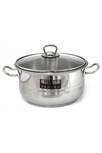 Hascevher Hascevher Perfect Gastro stainless steel pot with glass lid 26x16cm 8 liters induction 26x16cm