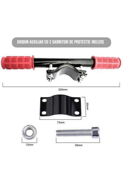 İdeas4comfort Supplementary Handlebar for Scooter, Adjustable, Silicone Grips, Ideas4Comfort, Red