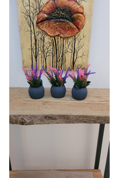 LABURN Artificial Flower Plant in Small Size Pot 3 Pcs, Realistic Artificial Flower Table Decor