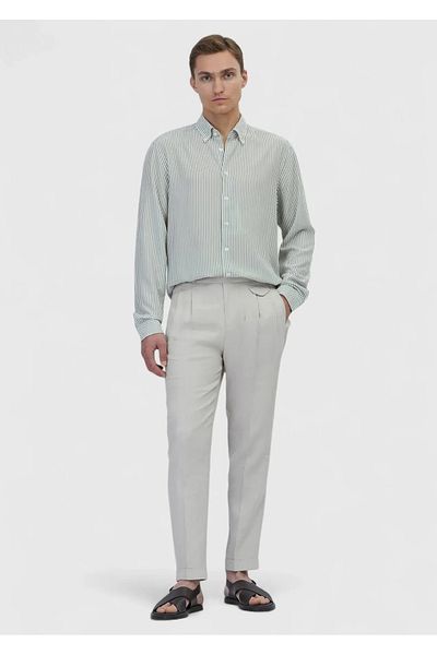 Ramsey Ανοιχτό πράσινο ριγέ Casual Fit υφαντό πουκάμισο casual