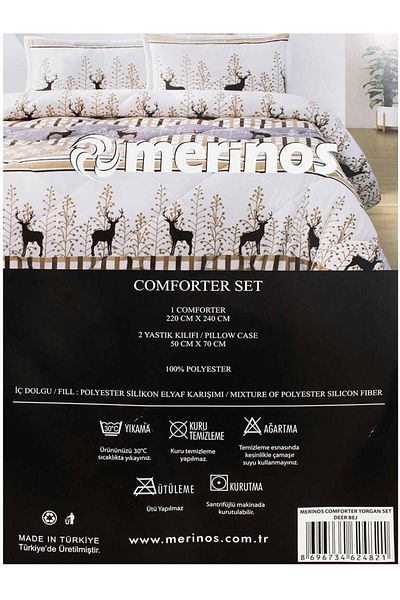 YÜNTEKS Merino Comforter Double Quilt Set Deer Beige