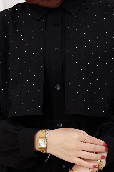 Sevitli Lace-Up Allerli Stone Tunic at the Waist-Black