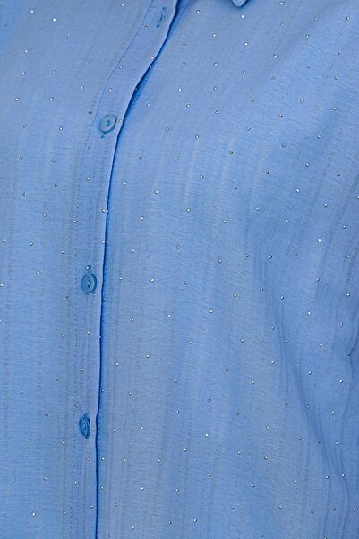 Sevitli Μπλουζάκι με λεπτομέρεια από πέτρα Oversize Tunik-Μωρό μπλε