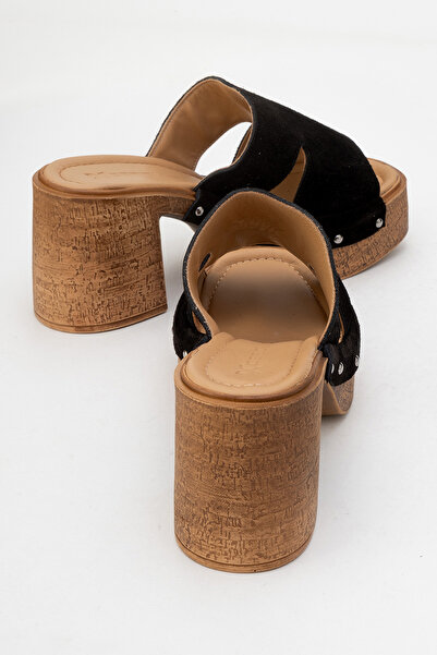 Dericlub DERIKLUB Γυναικείες Παντόφλες Τσόκαρα με Τακούνι Πλατφόρμας από Γνήσιο Δέρμα