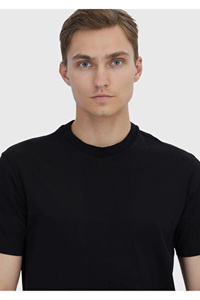 Ramsey Μαύρο μπλουζάκι Jacquard Crew Neck 100% βαμβάκι