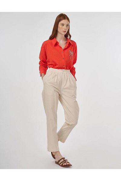 Kayra Palm Embroidered Cotton Tunic Coral