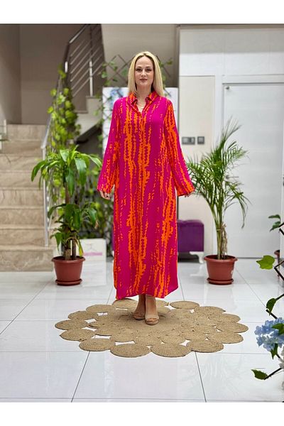 Punta Otantik Sln31126 Cotton Viscose Buttoned Long Selin Dress