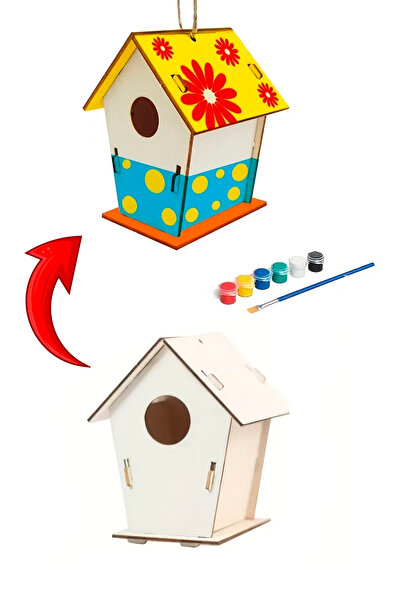 GONCA EĞİTİM Ahşap Kendin Yap Kuş Evi Boyama Seti