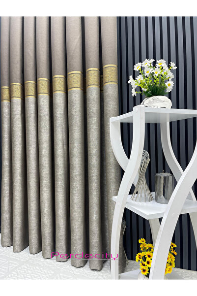 PERDECITY Κουρτίνα φόντου με μινκ με ζώνη ηλιού χρυσό 1x3 συμπίεση [μονό φτερό] κατάλληλο για κάθε δωμάτιο