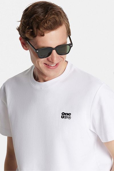 Tudors Relax Fit Relaxed Fit Cotton Front and Back Print and Embroidery Detail Crew Neck White Men's T-Shirt