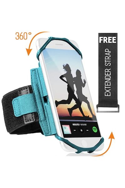 İdeas4comfort Phone armband for running, gym, strolls, yoga, with 360° rotation, turquoise