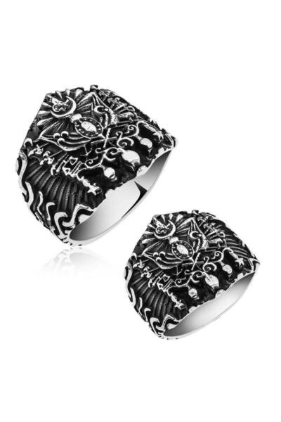 playzone خاتم رجالي من نيدام بوتيك بتصميم شعار الدولة العثمانية الفضي