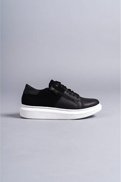 EBRUS TREND Et155 Warrior Lace-Up and Zipper Skin Suede Men's Casual Sneaker Shoes Bt - Black