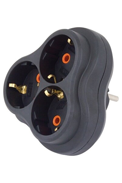 Huzur Elektrik Plug 3-Input Grounded Socket (Golyat Type) Black