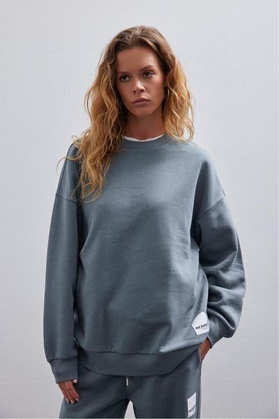 bases. Hanorac oversize de bază cu decolteu crew cu fleece în interior