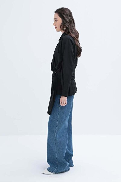 ALLDAY Black-Lateral Tie Detail Lycra Shirt