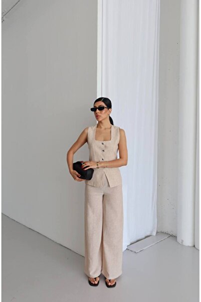 ZF BUTİK Σετ δύο τεμαχίων από λινό με τετράγωνο γιακά