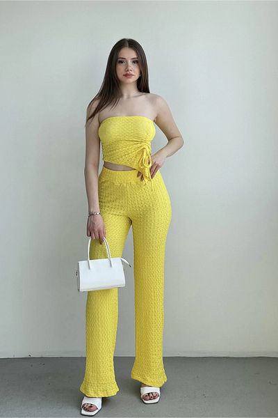 Sorridi Strapless Asymmetrical Cut Gathered Seersucker 2-Piece Set