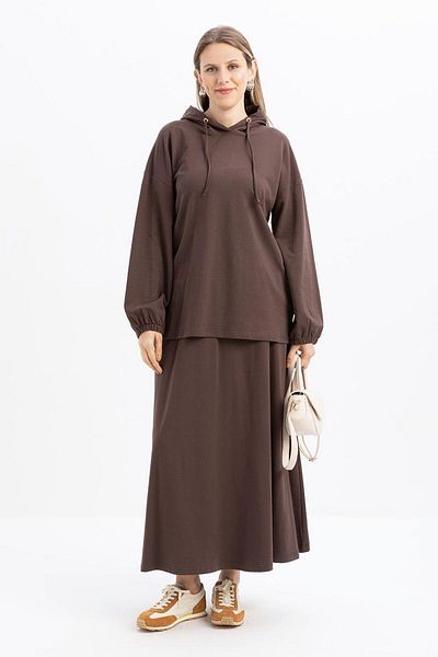 ALLDAY Coffee-Hooded Lycra Skirt Suit