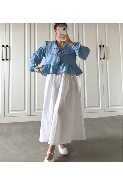 GALAVİP Women's New Season Long Double Pocket Poplin Elastic Waist Skirt Unlined (90 cm)