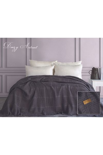 Dantela Denzy Waffle Bedspread - Anthracite