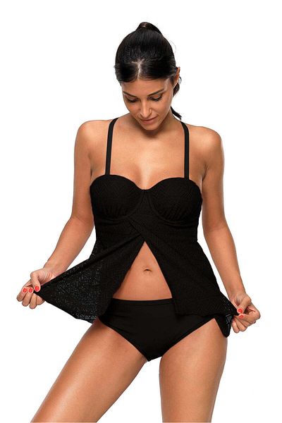 WildFashion 2-piece tankini style swimsuit with embroidered top SW1765-1