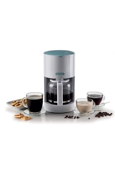 ARIETE 900W 12-Cups Drip Coffee Machine with Water Level Window White and Clear 1.5 Liter