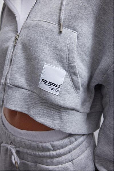 bases. Grimelange Zippered Crop Sweatshirt with Fleece Inside
