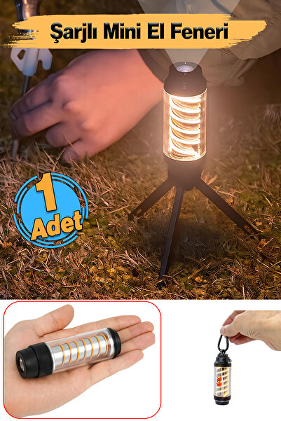 Badem10 Genel Amaçlı Mini Şarjlı El feneri 10 Saat Çalışma 360 Lümen Type-c T...