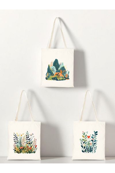 lili hediyelik Nature Printed Cloth Bag 3-Piece Shoulder Bag - Birthday Gift for Lover