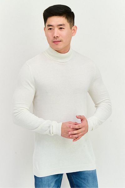 Asos Design Men Tall Fit Turtle Neck Solid Long Sleeve Sweater, White