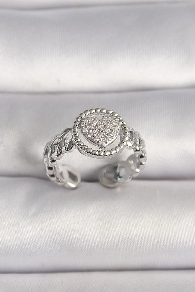 Skygo Brass Silver Color Chain Model Zircon Stone Heart Model Women's Ring