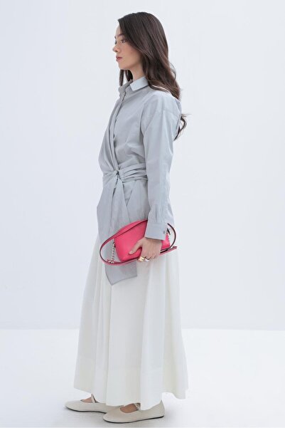 ALLDAY Gray-Lycra Shirt with Side Tie Detail