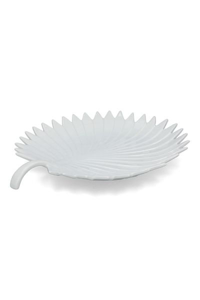 EasyLife Spa Elegant Design Palm Leaf Shape Porcelain Serving Platter White 35 x 29cm