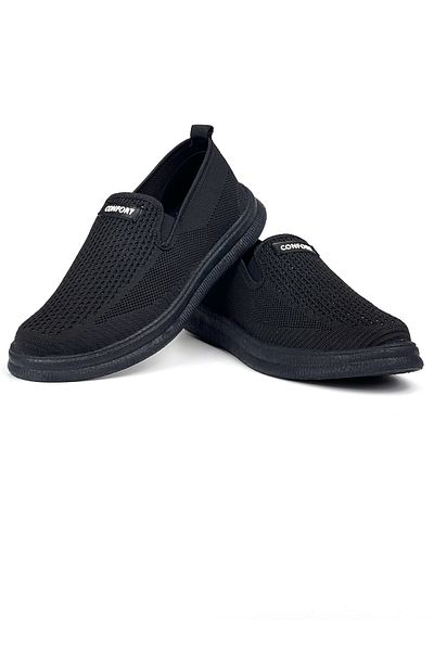 KAJILA Men's Black Very Light Knitwear Laceless Flexible Lightweight Daily Casual Sneaker Sports Shoes