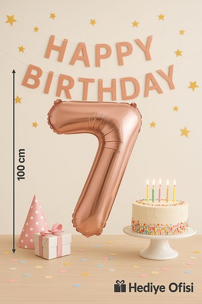 hediyeofisi Foil Balloon 7 Number Helium Balloon 100 Cm Rose Color - 7 Years Old Balloon - 7 Years Old Balloon -7 Number Balloon