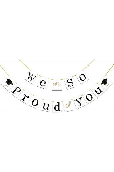 Konsan Konsait Graduation Banner, paper, white/black/gold, 2.4 m