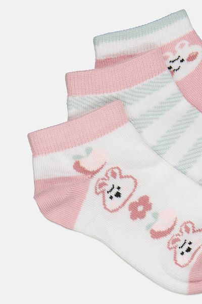 Bebe Toddlers Girl 3 Pairs Allover Print Ankle Socks, Multicolor