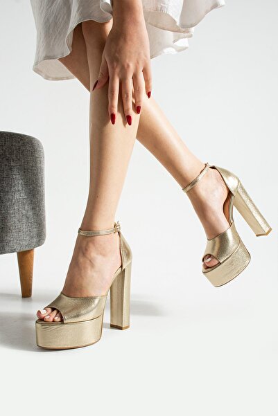 FOLLİNİ Kadın Hakiki Deri Platformlu Ayakkabı Dore