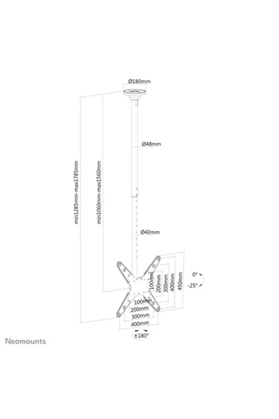 NEOMOUNTS Υποστήριξη TV de tavan Neomounts FPMA-C340BLACK, 32" - 75", VESA 400x400, 50kg (Negru)