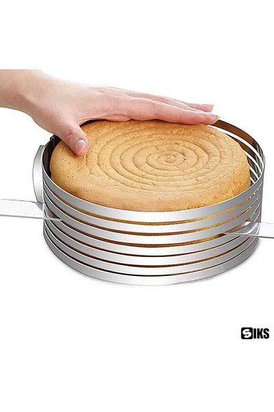 SIKS Adjustable Cake Ring, Stainless Steel, 6 Slicing Slots, Silver, 24 - 30 Cm