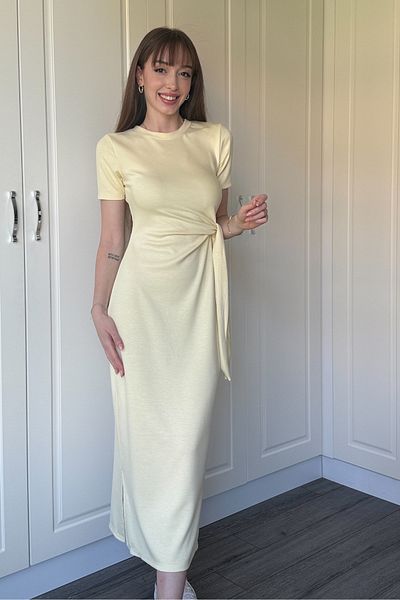 Dilay Gökoğlu Butik Rochie Midi Modal Galbenă cu șireturi