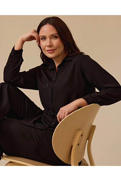 Gala-Xi Büyük Beden Taş Detaylı Düğmeli Gömlek