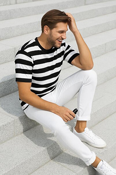 LC Waikiki premium kalite çizgili kısa kollu erkek triko tişört