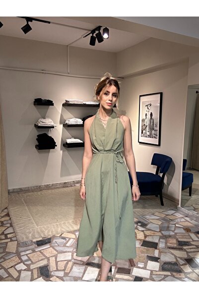 Butik Kadın kruvaze yaka sırtı açık elbise