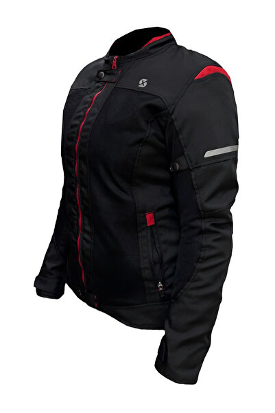 Xspeed Luna Yazlık Fileli Korumalı Kadın Motosiklet Montu Yeni Sezon Siyah Kırmızı